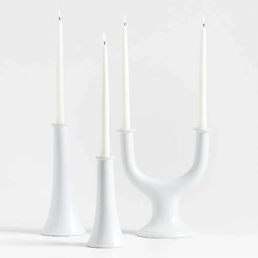 New 🇮🇹🕯️✨Crate&Barrel White Ceramic Tapered Candle Holder 9